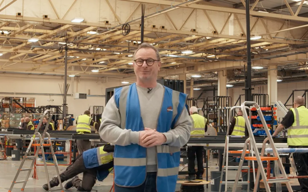 Korniche Brand Ambassador Mark Millar visits the Made for Trade bi-folding door factory in Wynyard, showcasing the commitment to quality and UK manufacturing.